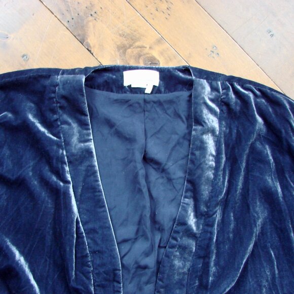 By Anthropologie Esme Blue Velvet Kimono Jacket Loose Fit Open Front Size Medium - Picture 6 of 11